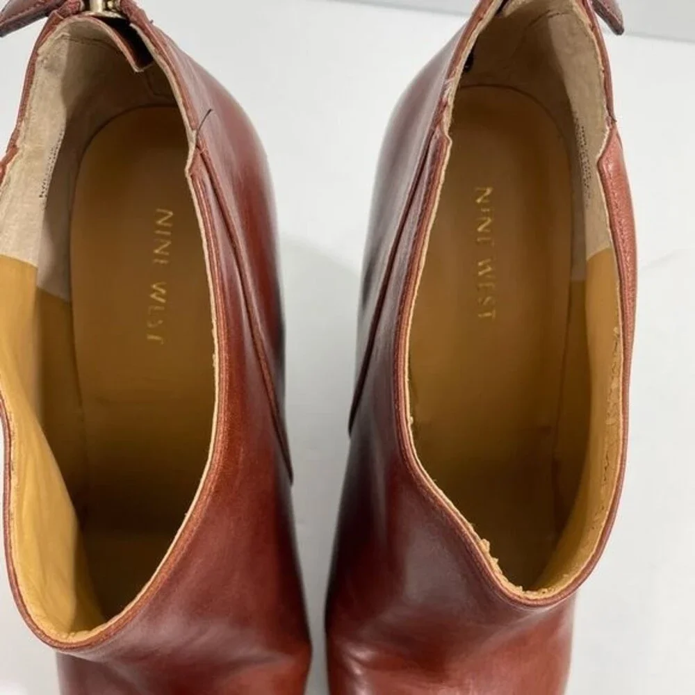 Nine West Womens Lottie Wedge Platform Shoes Zip Up‎ Brown Leather Size 9.5M